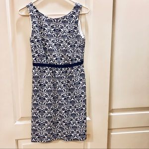 LOFT black and white tapestry sheath dress